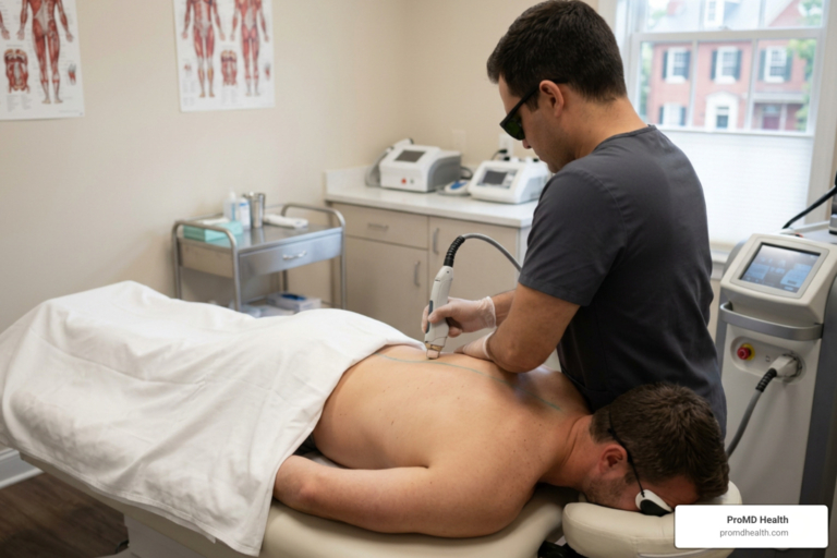 laser hair removal for men Annapolis MD faceless provider treating male patient's back