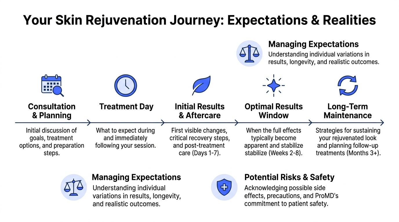 A visual timeline outlining the steps of a skin rejuvenation journey from consultation to long-term maintenance.