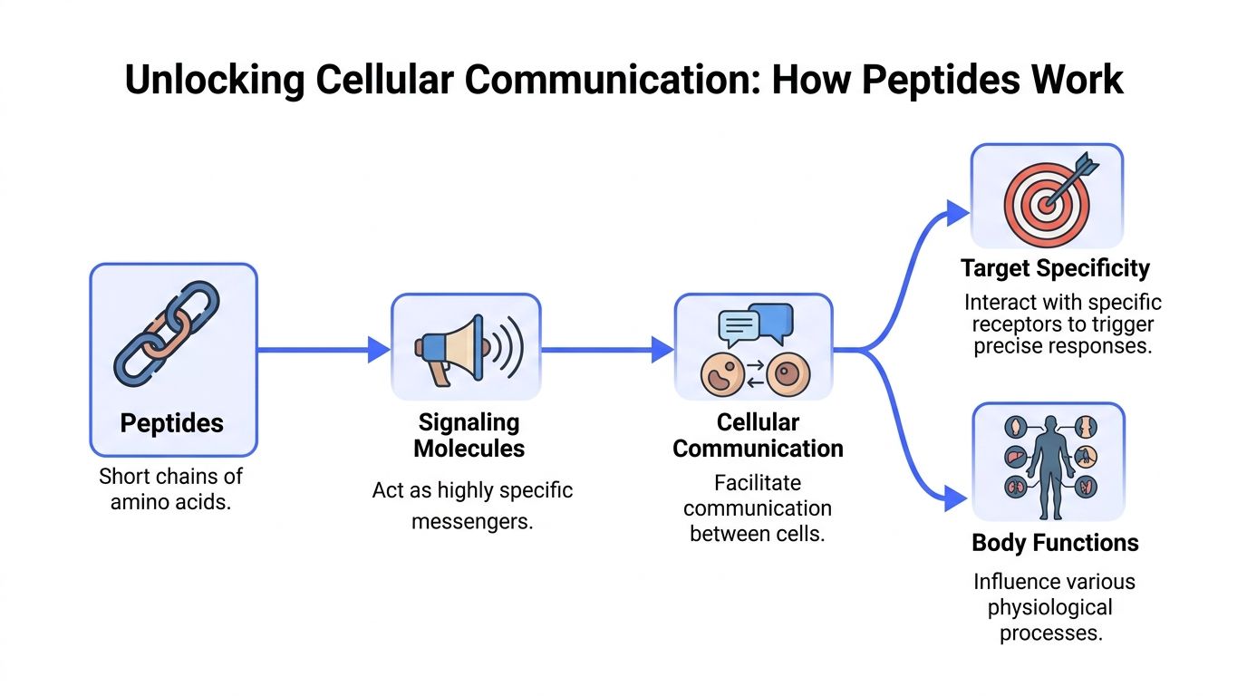 A diagram illustrating how peptides work as signaling molecules to facilitate cellular communication and body functions.