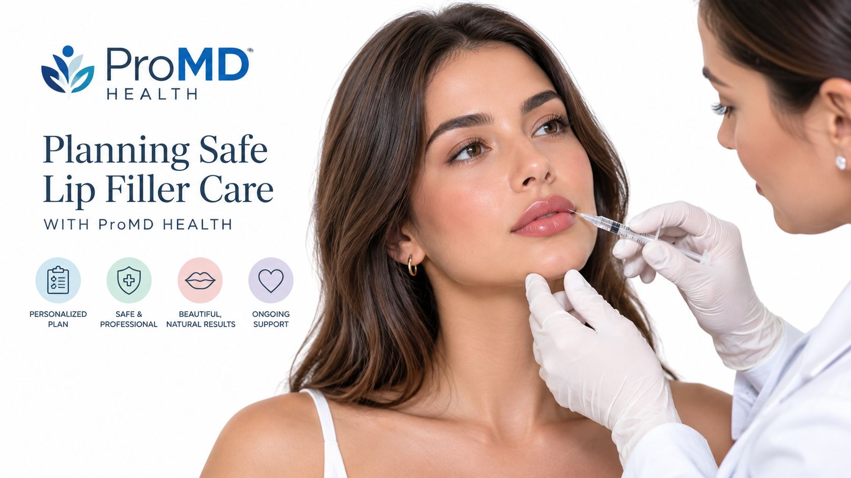 A professional clinician administers lip fillers to a patient at a medical aesthetics clinic for natural results.